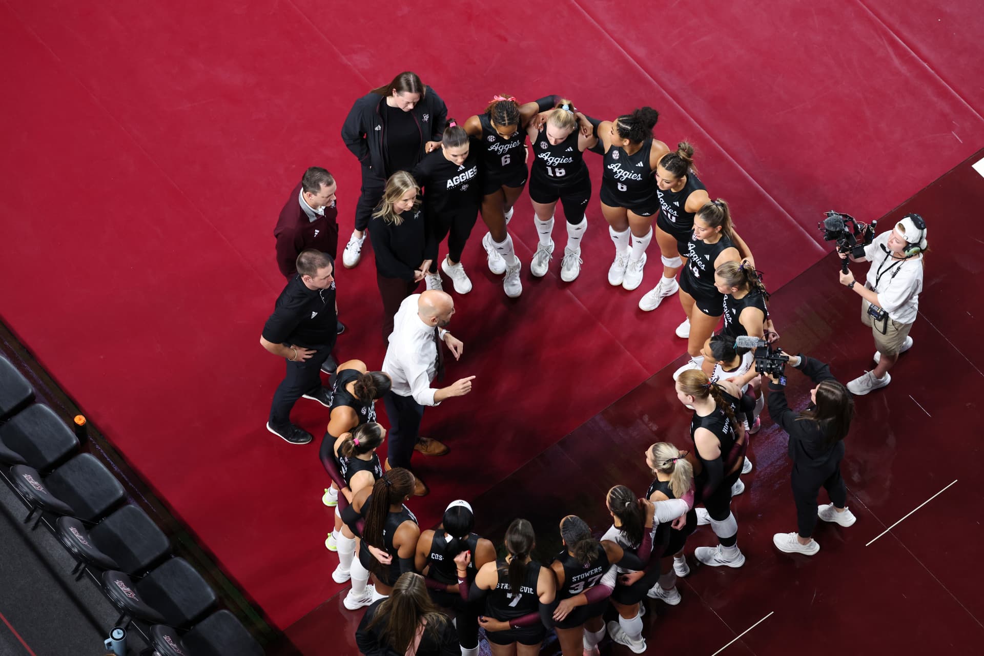 Texas A&M Volleyball team huddle